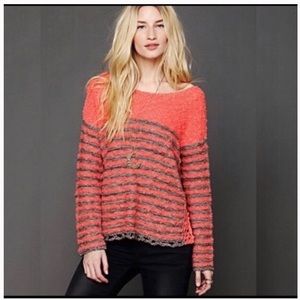 Free People Orange-Gray Nubby Knit Sweater